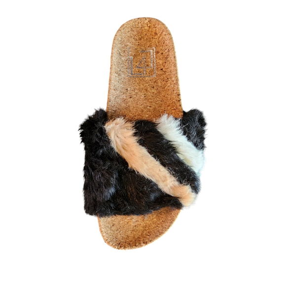 L4L Ace Black Blush Pink & White Faux Fur Slide Sandal 7 - Picture 13 of 14